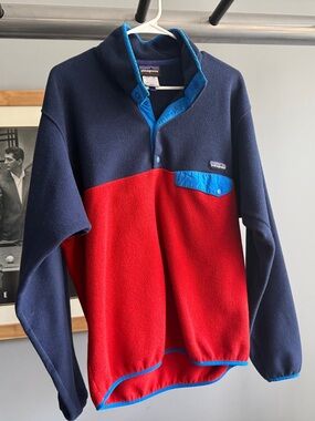 Patagonia Synchilla Two-Tone Navy and Red Snap-T Fleece Pullover